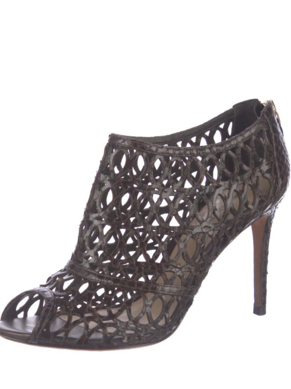Alexandre Birman Snakeskin Cutout Back-Zip Stiletto Ankle Booties 7 | IT 37